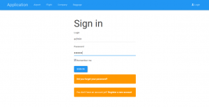 Aplicatia generata. Ecranul de login.
